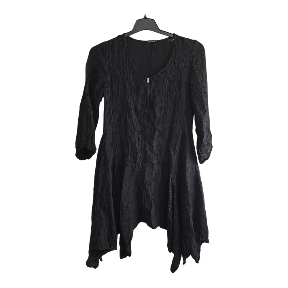 Grizas Black Assymetrical Lagenlook Tunic Dress Linen Silk Blend Medium